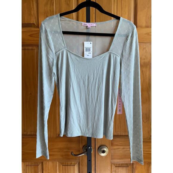 Crave Fame Long Sleeve Mesh Detail Top – Desert Sage – Size Large - NEW - Picture 3 of 10